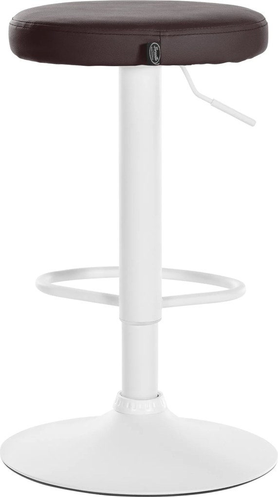 Conjunto de 2 bancos altos em couro sintético de estrutura branca 60-81 x 38,5 cm castanho