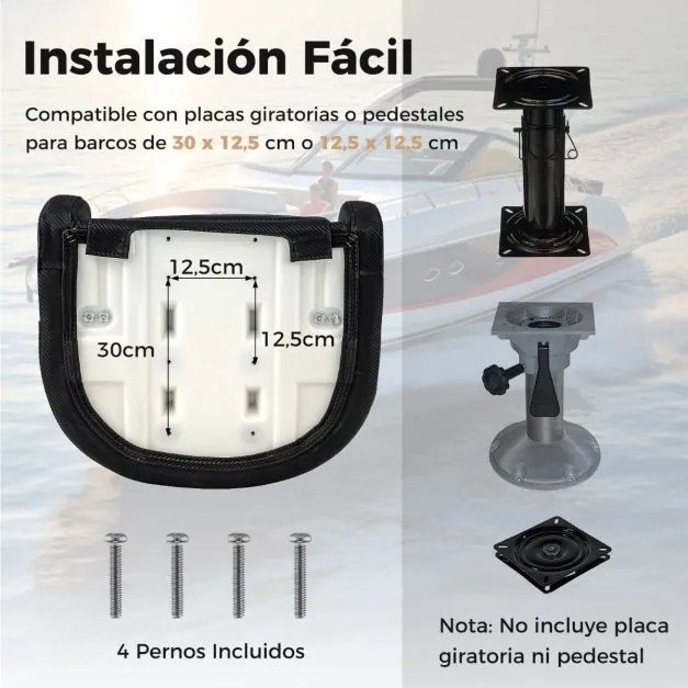 Assento de barco desportivo dobrável com encosto de 53 cm de altura e encosto estofado em couro PVC impermeável Preto