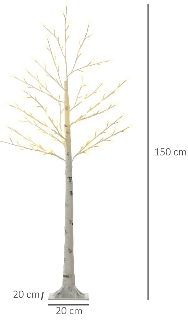 HOMCOM Árvore Sintética Altura 150cm com 120 Luzes LED IP44 Ajustável em 3 Modos Ramos Flexíveis e Base de Candeeiro Árvore de Decoração de Natal para Interiores 20x20x150cm Branco