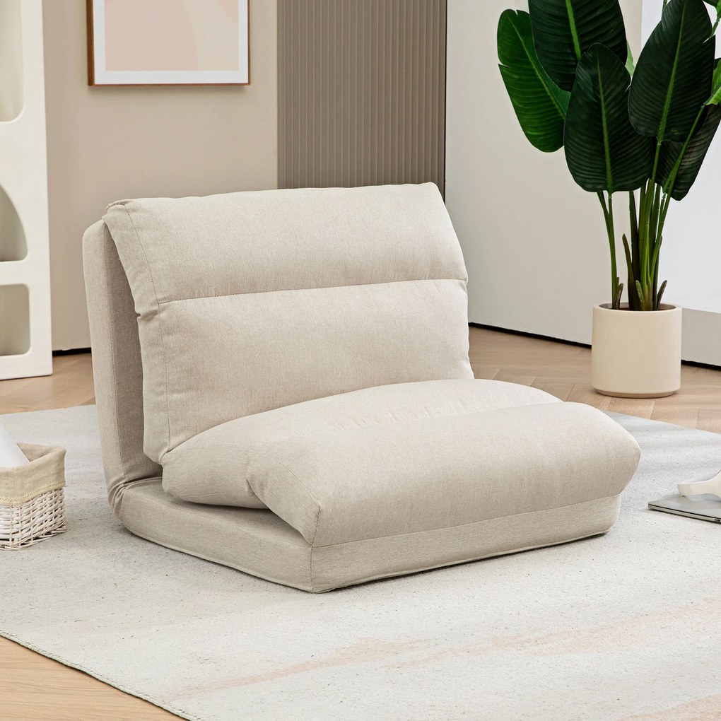 Poltrona de chão, sofá reclinável, poltrona convertível em cama reclinável de 90° a 180°, tecido - 70 x 72 x 56 cm - bege