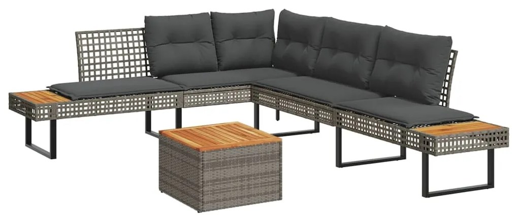 2 pcs conj. sofás de jardim c/ almofadões vime PE/acácia cinza