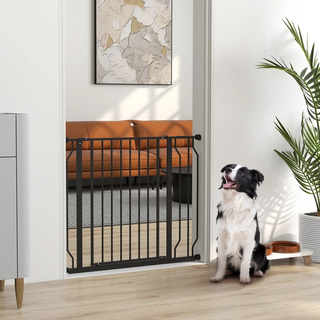 Barreira de Segurança para Cães Extensível para Escadas e Portas 75-95 cm com 1 Extensão e 10 cm Altura 76 cm Preto