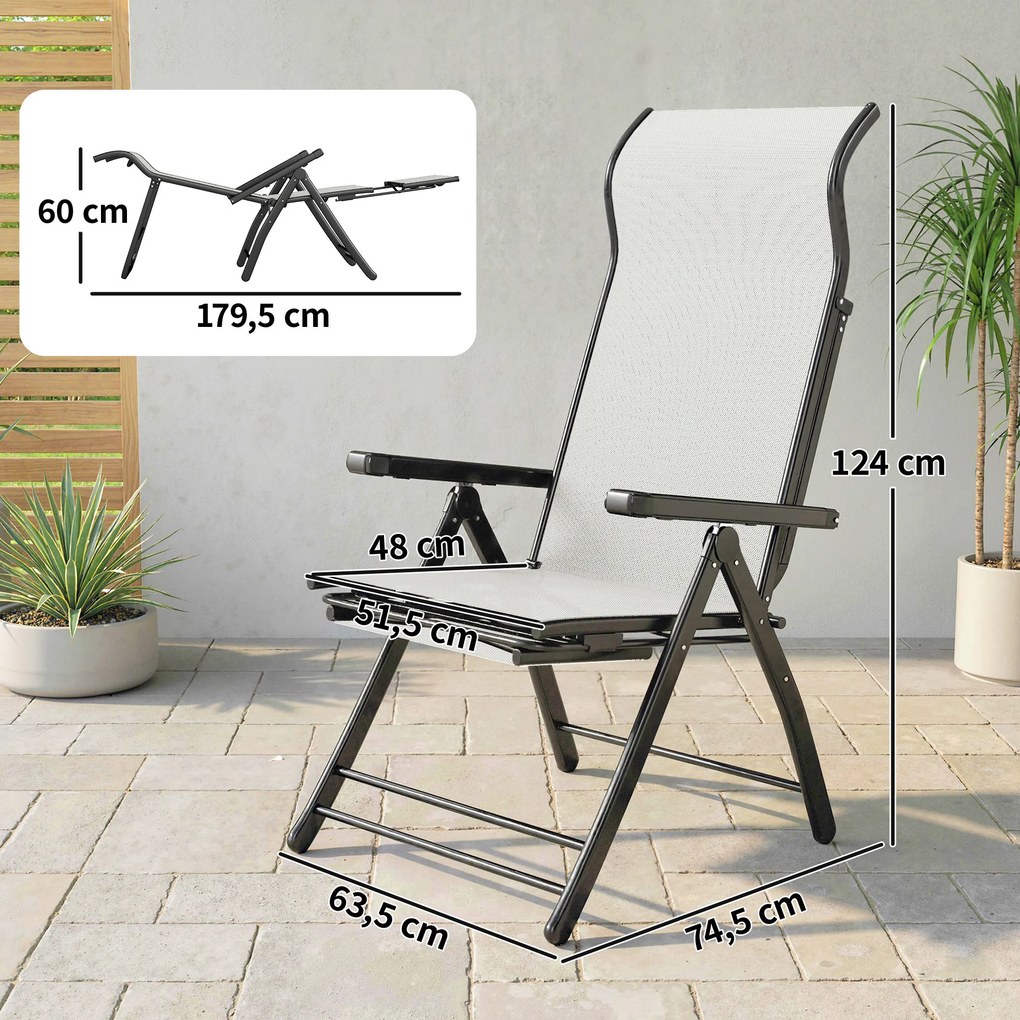Conjunto de 2 Cadeiras Dobráveis Reclináveis de Jardim Exterior com Encosto Alto Ajustável em 5 Posições Apoio para Pés Cinza Claro
