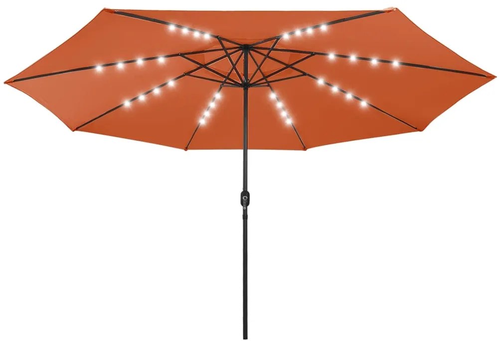 Guarda-sol de jardim com luzes LED 400 cm terracota