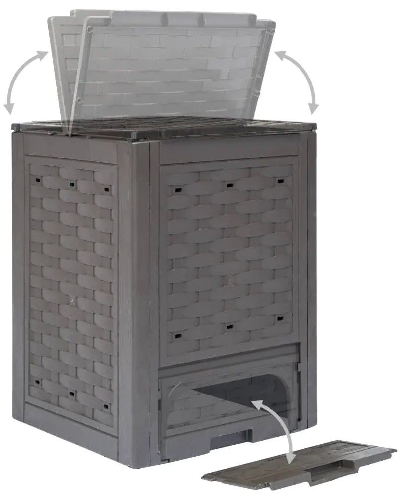 Compostores jardim 2pcs 60x60x83cm 600L plástico vime castanho