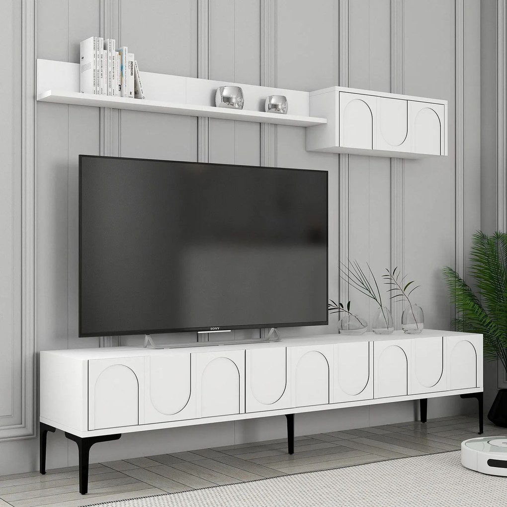 Unidade TV Lyon – Branco e Preto – TV Stand: 180x42x35 cm, Prateleira