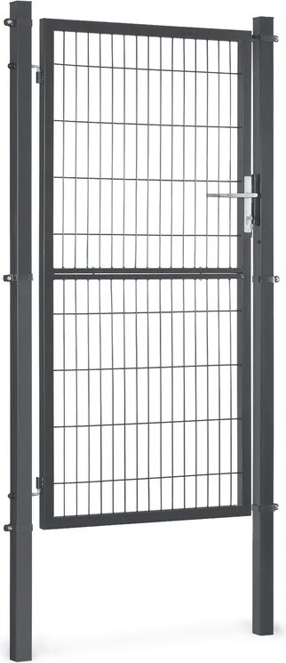 Portão de jardim com fechadura, 106 x 180 cm, em aço galvanizado cinzento