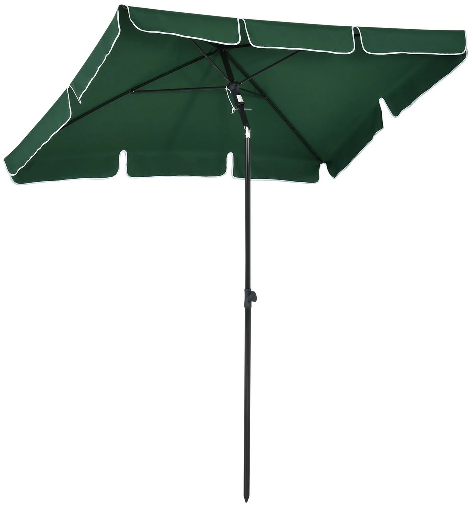 Outsunny Chapéu de Sol Retangular de Jardim 198x130x240cm Chapéu de Sol de Alumínio com Função de Inclinação para Terraço Pátio Exterior Verde