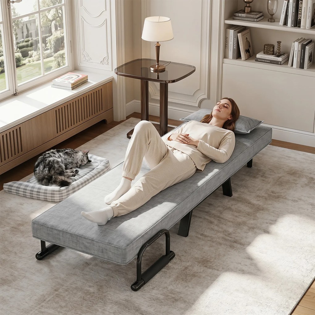 Sofá-Cama Individual, 186 x 64 cm, Conversível em 3 Modos, Cinzento-claro