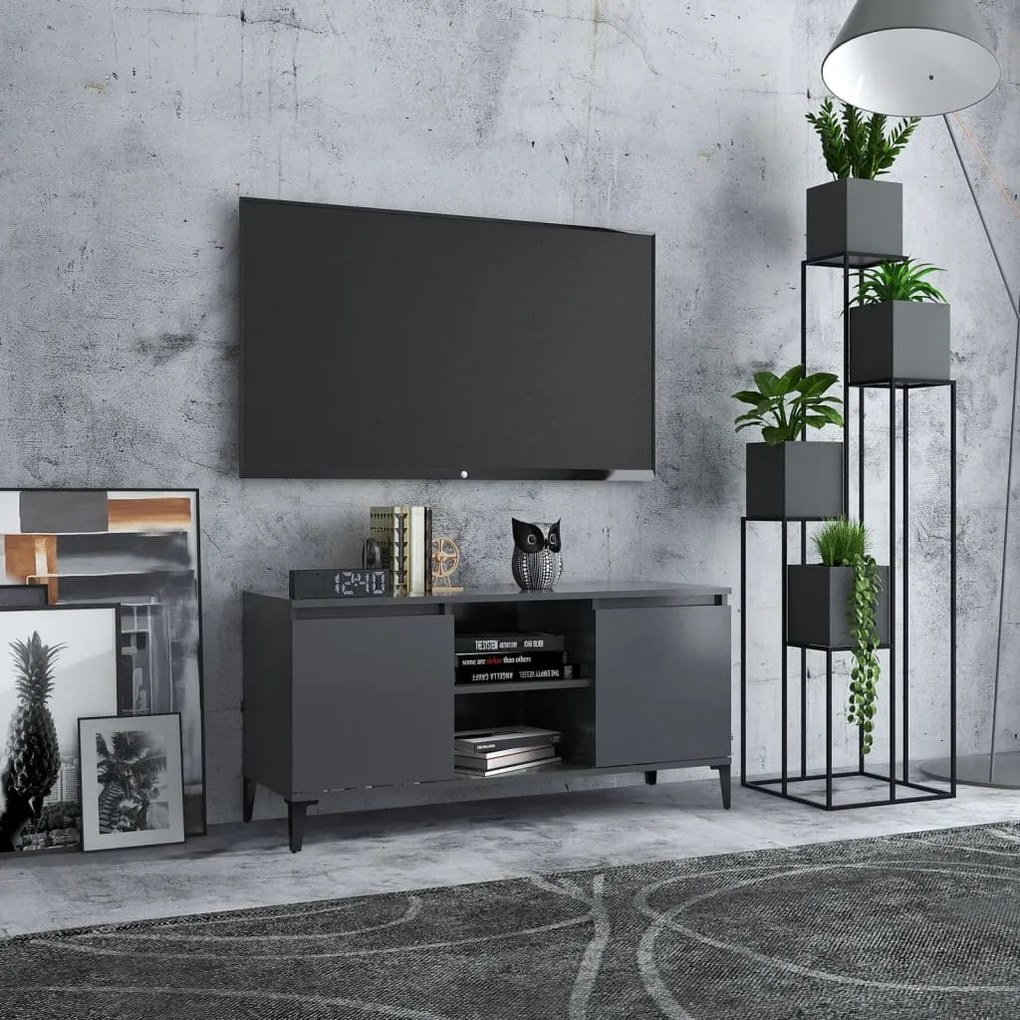 vidaXL Móvel de TV com pernas em metal 103,5x35x50 cm cinzento