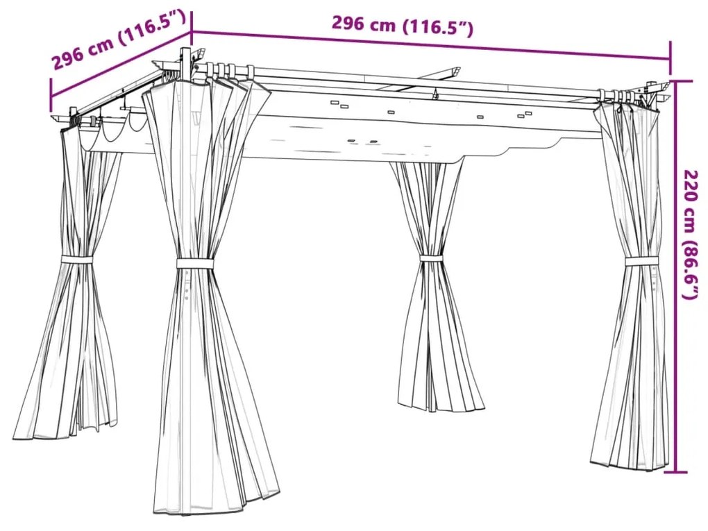 Gazebo com cortinas 3x3 m aço antracite