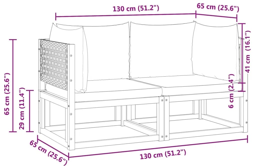 Sofás de canto p/ jardim 2 pcs c/ almofadões acácia maciça