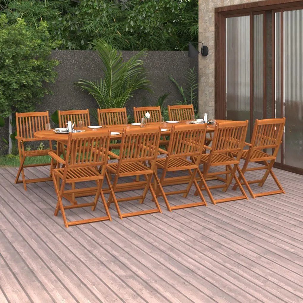 11 pcs conjunto de jantar para jardim 280x90x75cm acácia maciça
