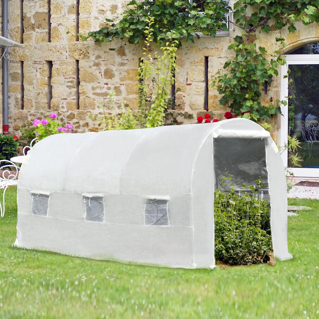 Outsunny Estufa de jardim 4x2x2m com 6 janelas Cobertura PE 140g / ㎡ Estrutura de aço impermeável