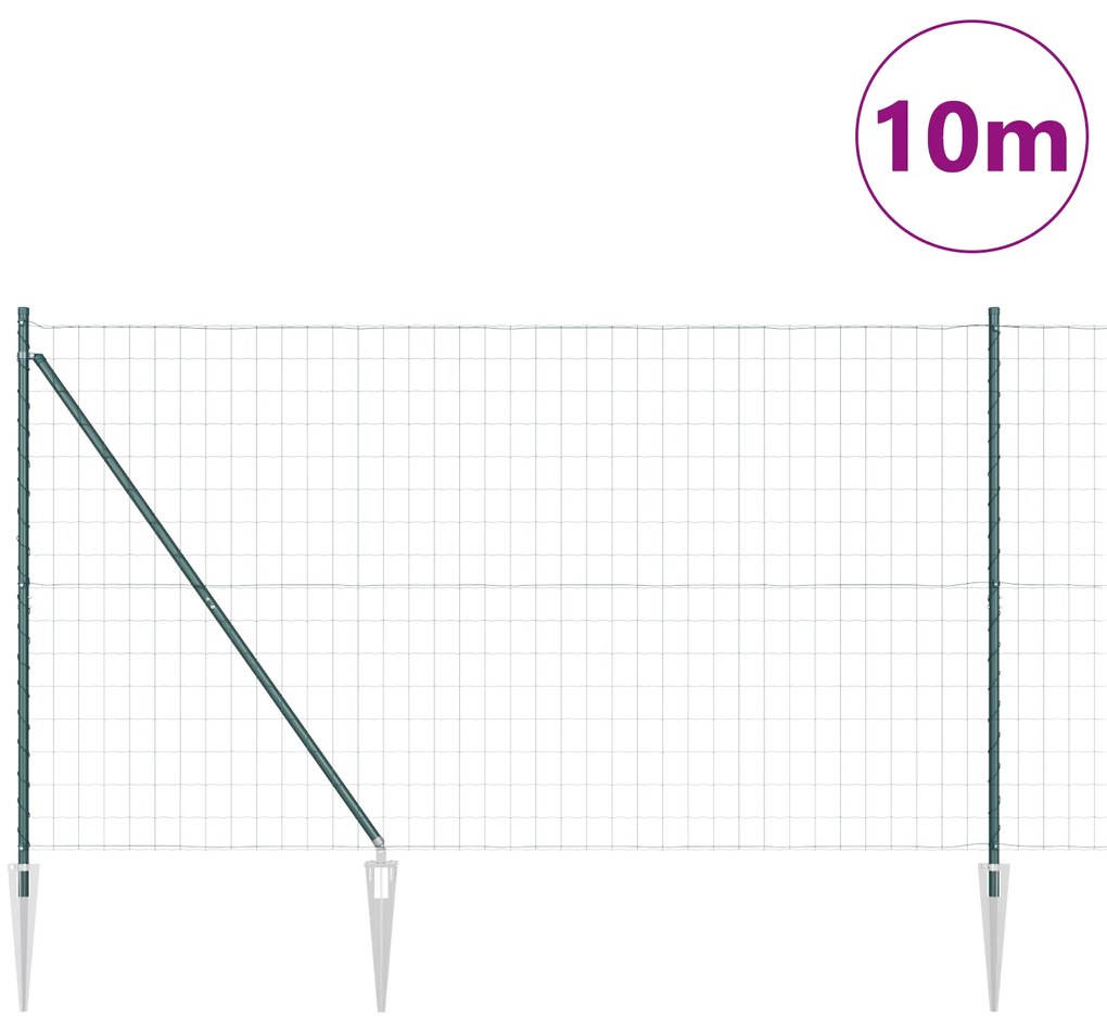 Cerca Euro com 7 Postes de Espigão 1.6x10 m Aço Galvanizado Verde