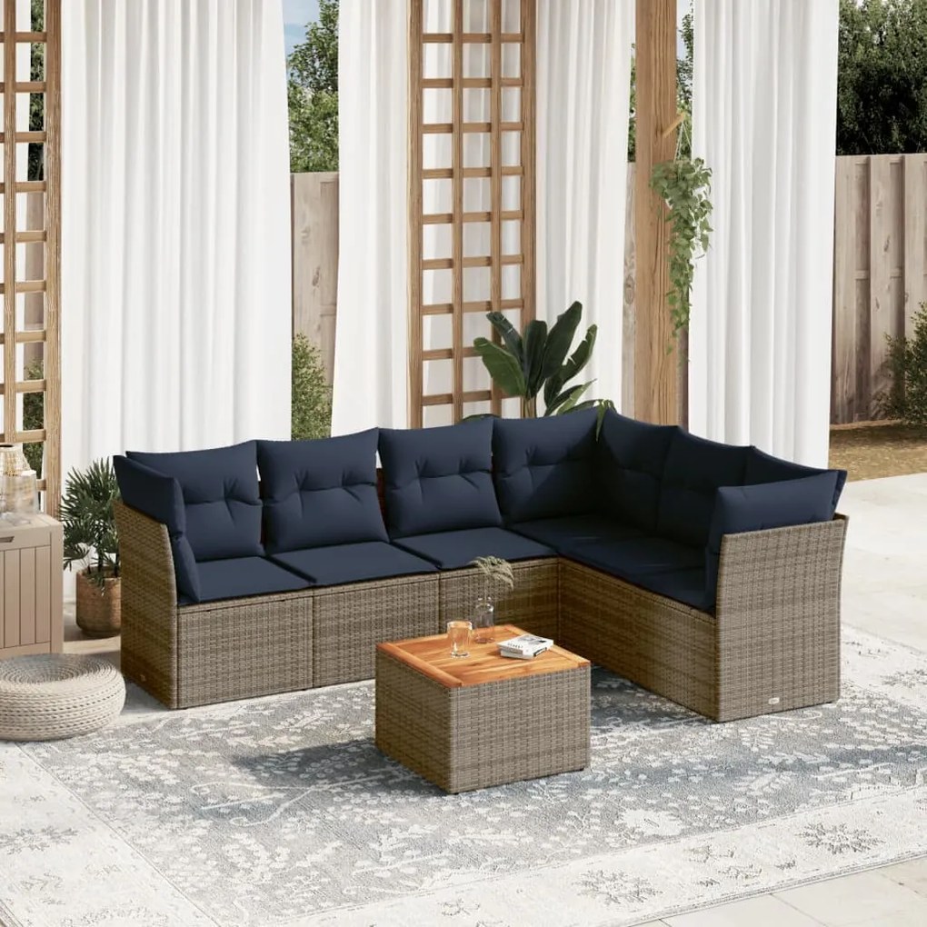 vidaXL 7 pcs conjunto sofás p/ jardim c/ almofadões vime PE cinzento