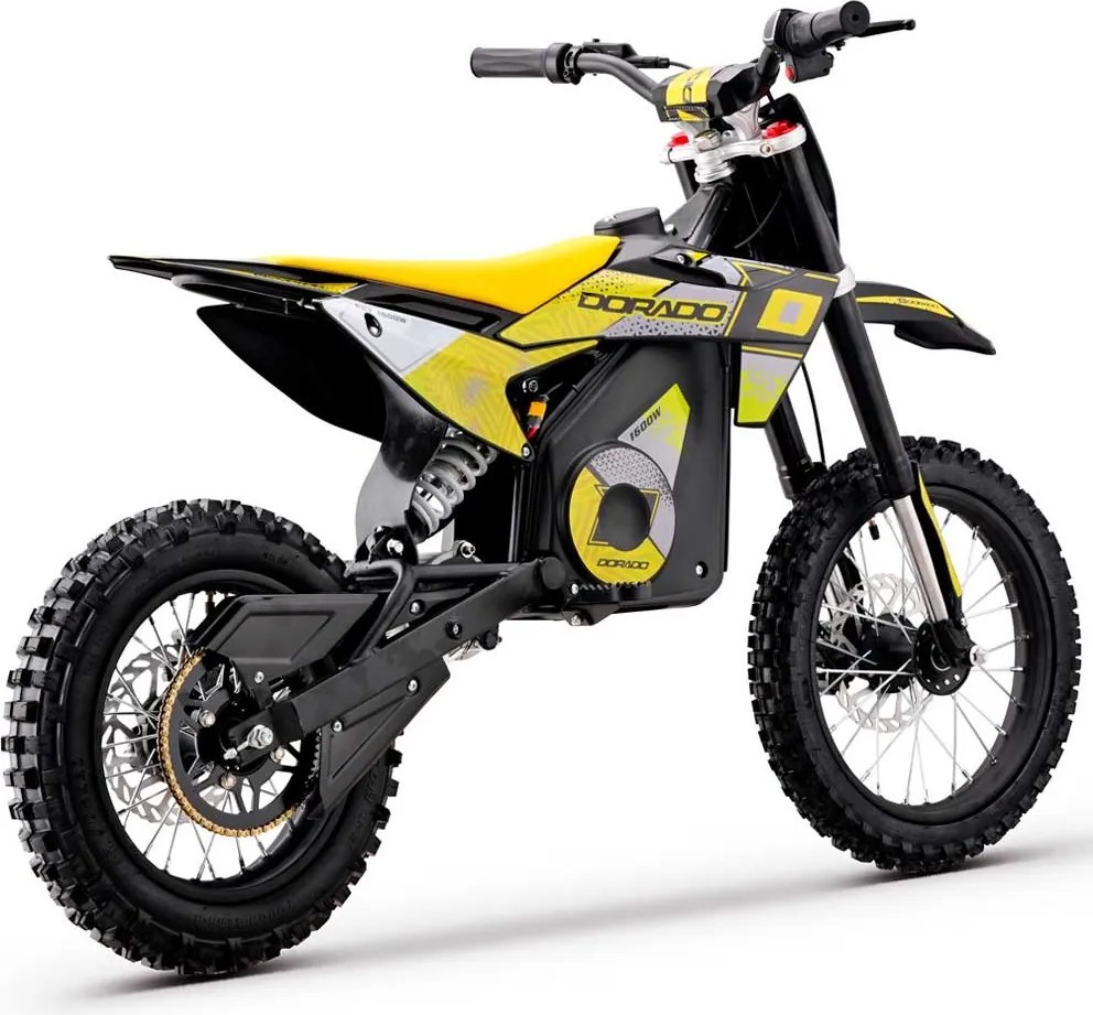 Mini moto elétrica para crianças velocidade até 38 km/h aprox. C/Limitador 1600W DORADO PD7 14/12" Amarela