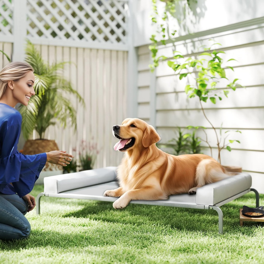 Cama Elevada para Cães com Latertais Amovíveis Cama Elevada para Cães Grandes Portátil com Malha Respirável 130x90x30 cm Cinza Claro