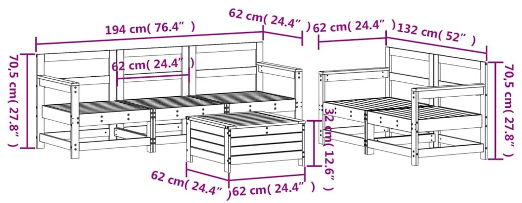 6 pcs conjunto de sofás de jardim madeira de pinho impregnada