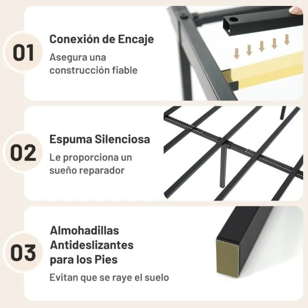 Estrutura de cama metálica 200 x 140 cm com ripas (COLCHÃO NÃO INCLUIDO) Preta