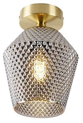 Candeeiro de teto Art Deco latão com vidro fumê - Karce Art Deco