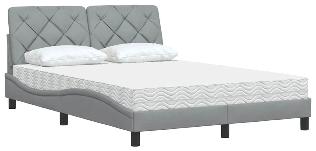 Cama com colchão 140x200 cm tecido cinzento-claro