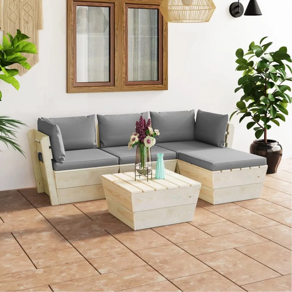 vidaXL 5 pcs conjunto lounge de paletes + almofadões madeira de abeto