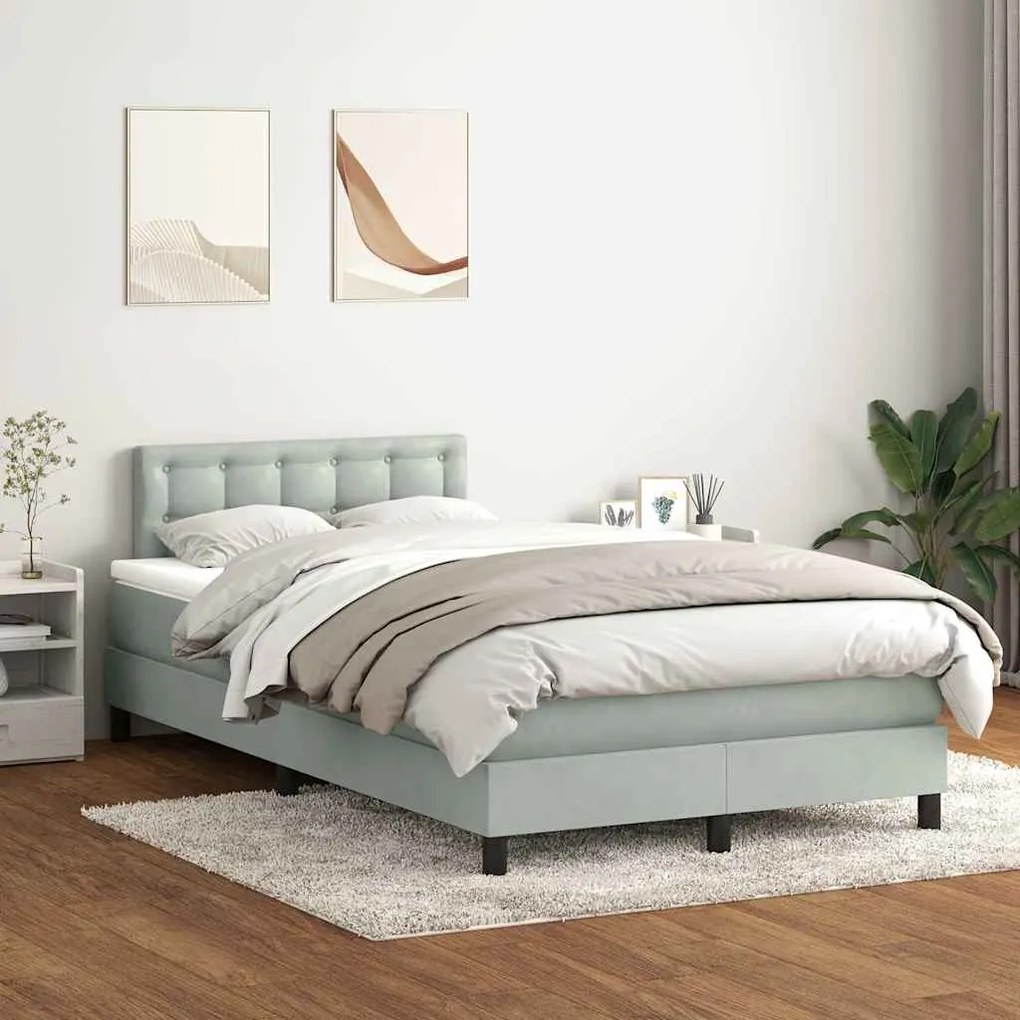 vidaXL Cama boxspring c/ colchão 120x220 cm veludo cinzento-claro