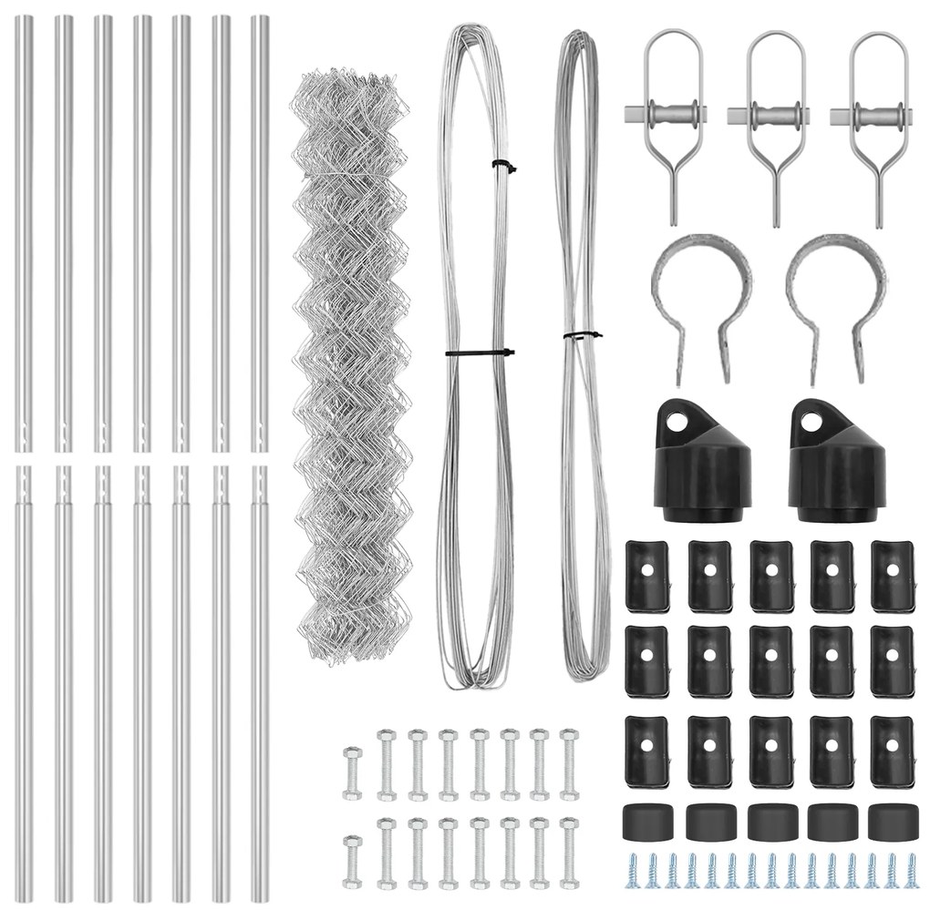 Cerca de Chain Link com 7 Postes 1.6x10 m Aço Galvanizado