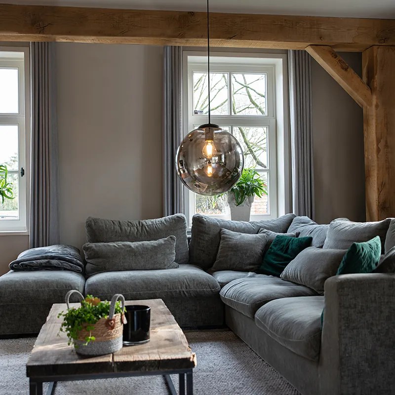 Candeeiro suspenso inteligente preto com vidro fumado 30 cm incl. Wifi ST64 - Pallon