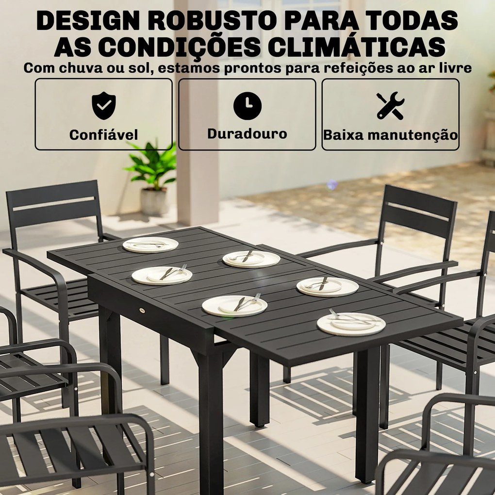 Mesa de Jantar Jardim Extensível 80-160 cm - Mesa de Jardim Retangular para 4-6 Pessoas, Terraço, Preto