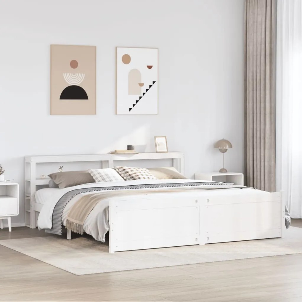 Estrutura de cama c/ cabeceira sem colchão 200x200 cm branco