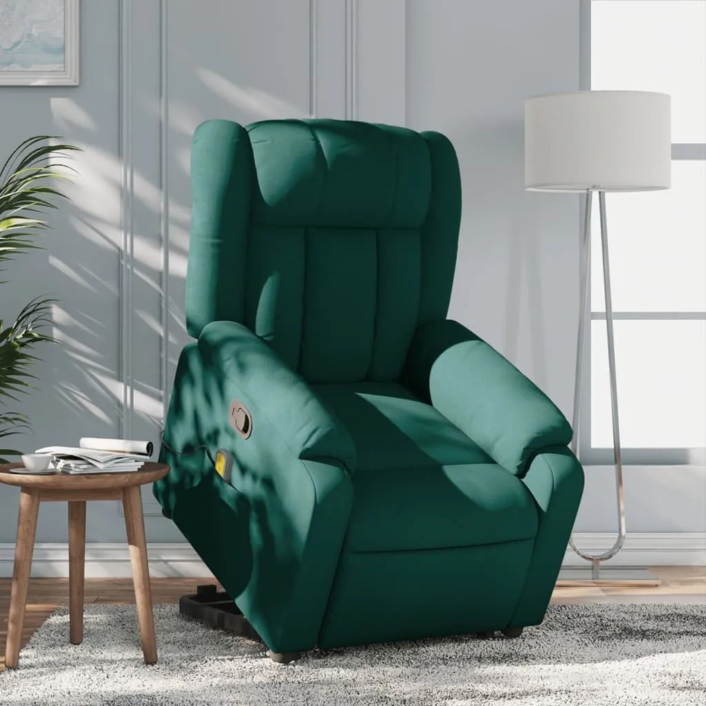 Poltrona reclinável elevatória de massagens tecido verde-escuro