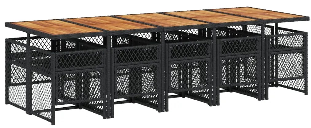 11 pcs conjunto de jantar p/ jardim c/ almofadões vime PE preto