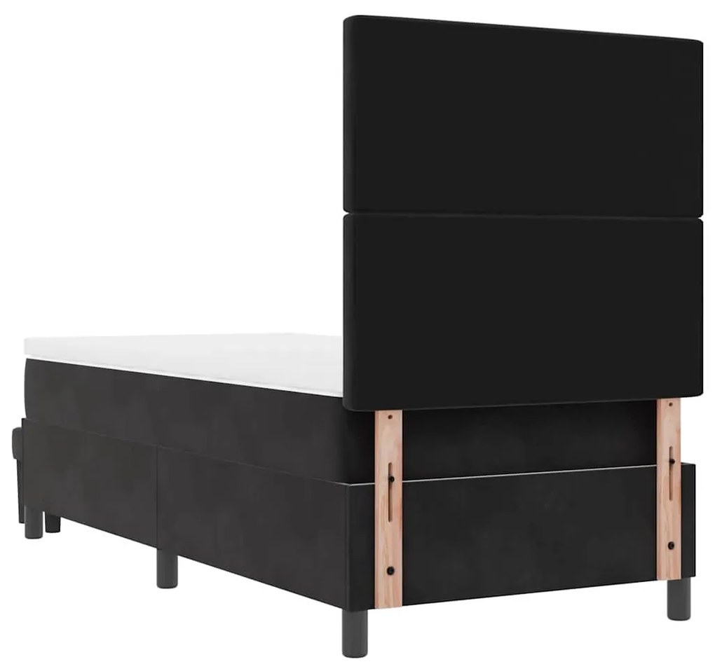 Cama Box Spring com Colchão e Banco Preto 100x200 cm Veludo