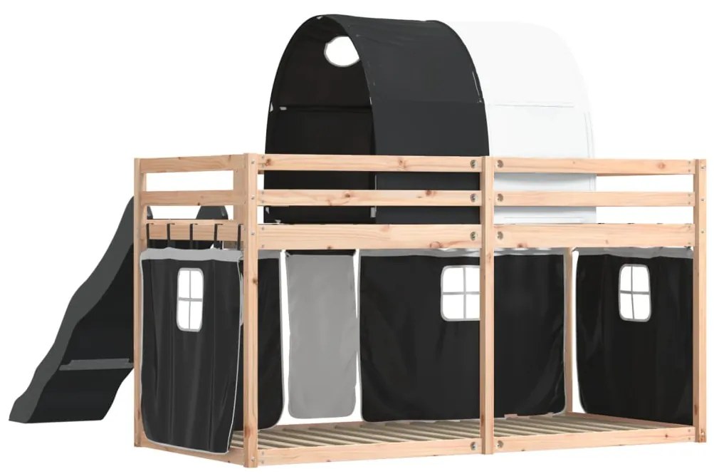 Beliche com escorrega e cortinas 90x190 cm branco e preto