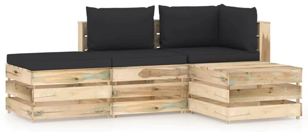 vidaXL 4 pcs conj. lounge jardim c/ almofadões madeira impreg. verde