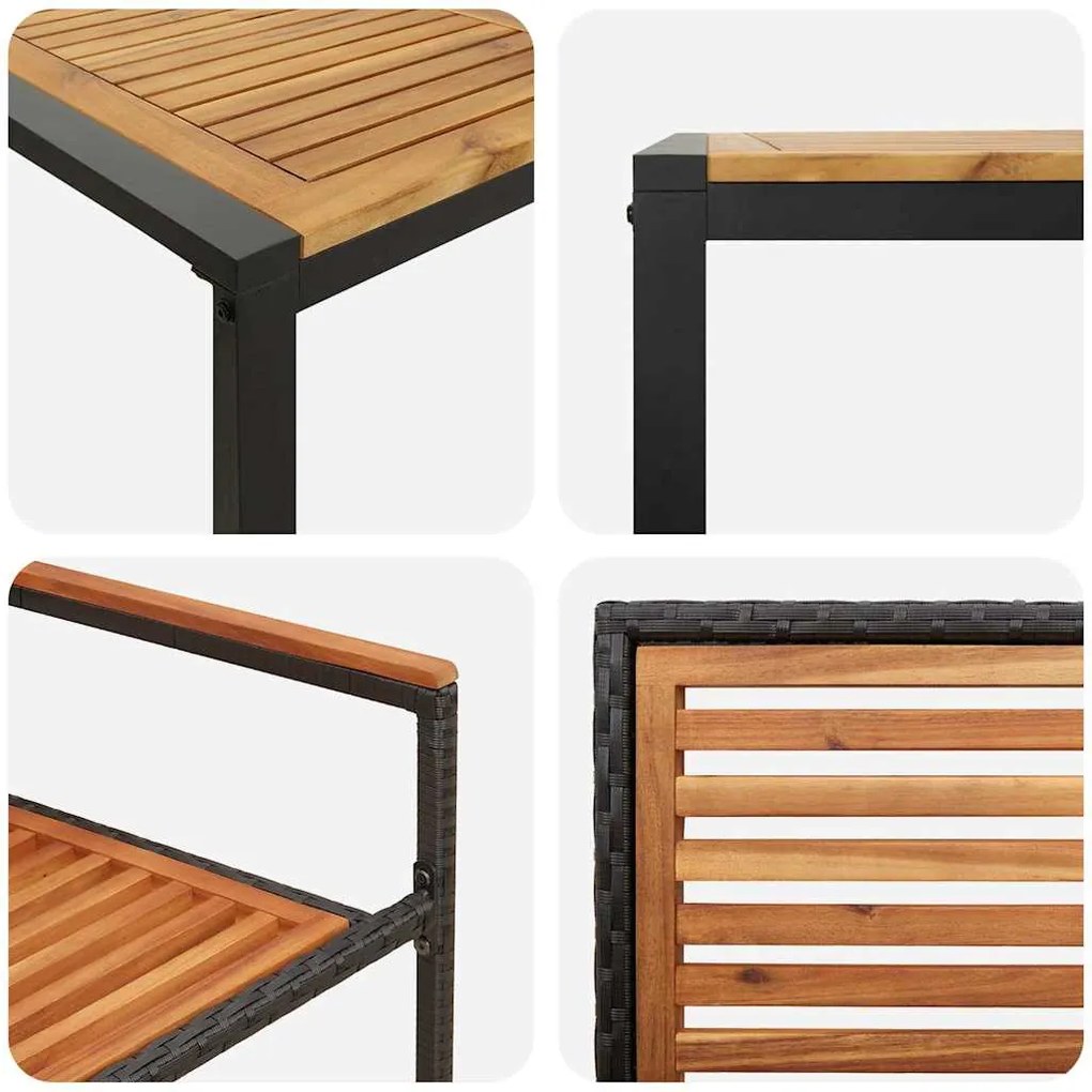 Conjunto de Jantar para Jardim vidaXL 9 Peças Preto Polyrattan Acácia