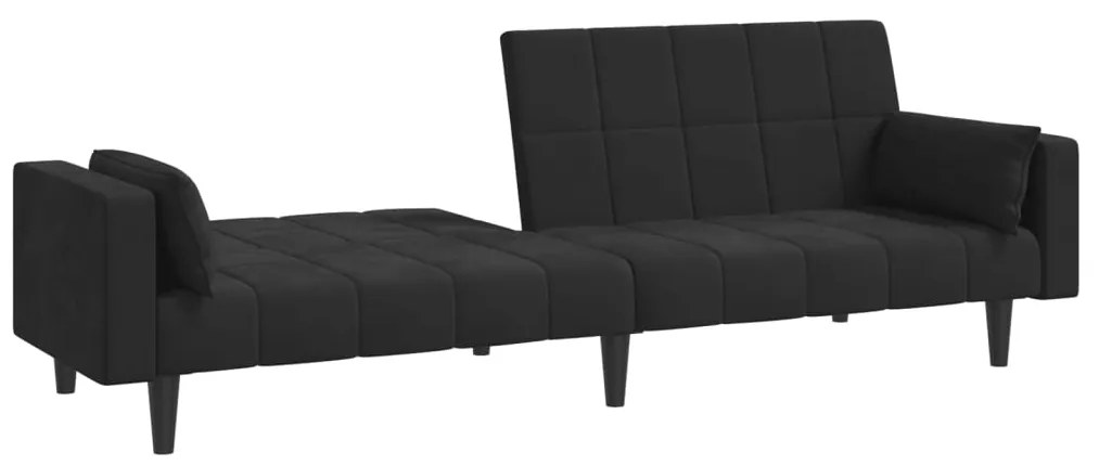 Sofá-cama 2 lugares com duas almofadas veludo preto