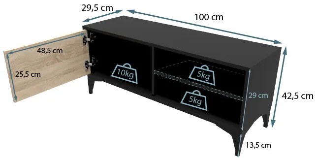 Mueble TV Koi en color negro y sonoma mate de 100 cm