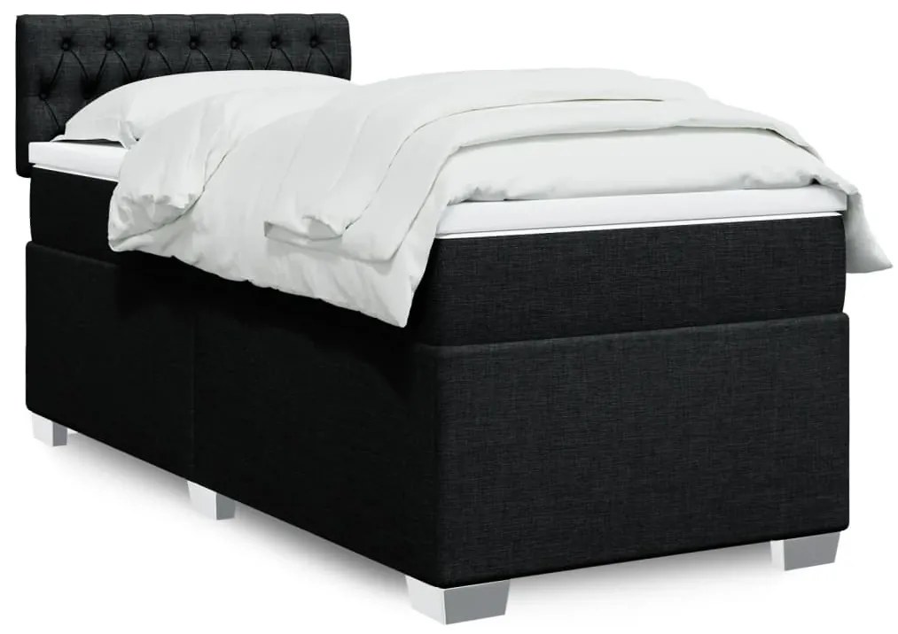 vidaXL Cama com molas/colchão 90x200 cm tecido preto