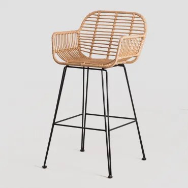 Pacote De 4 Bancos Altos De Jardim Em Rattan Sintético Eska Preto & ↑75 Cm - Sklum