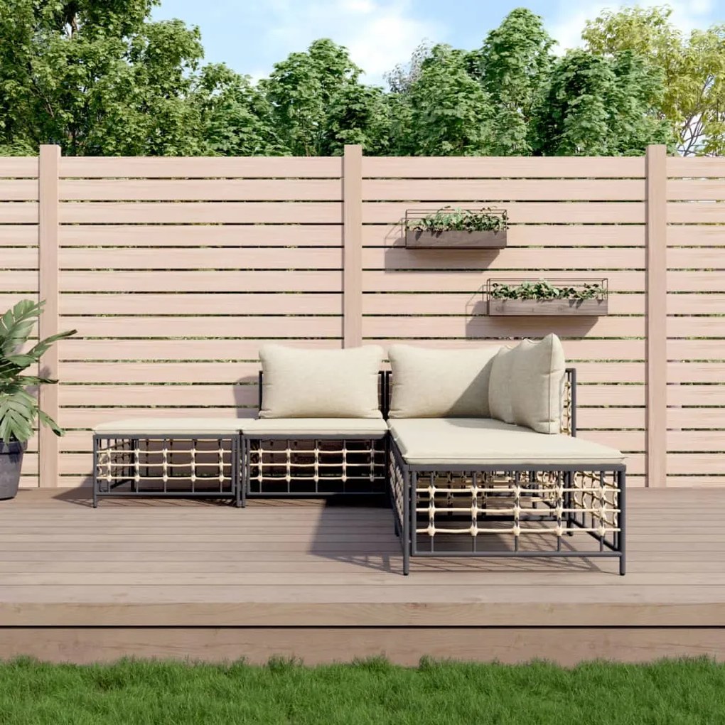 vidaXL 5 pcs conjunto lounge de jardim c/ almofadões vime PE antracite