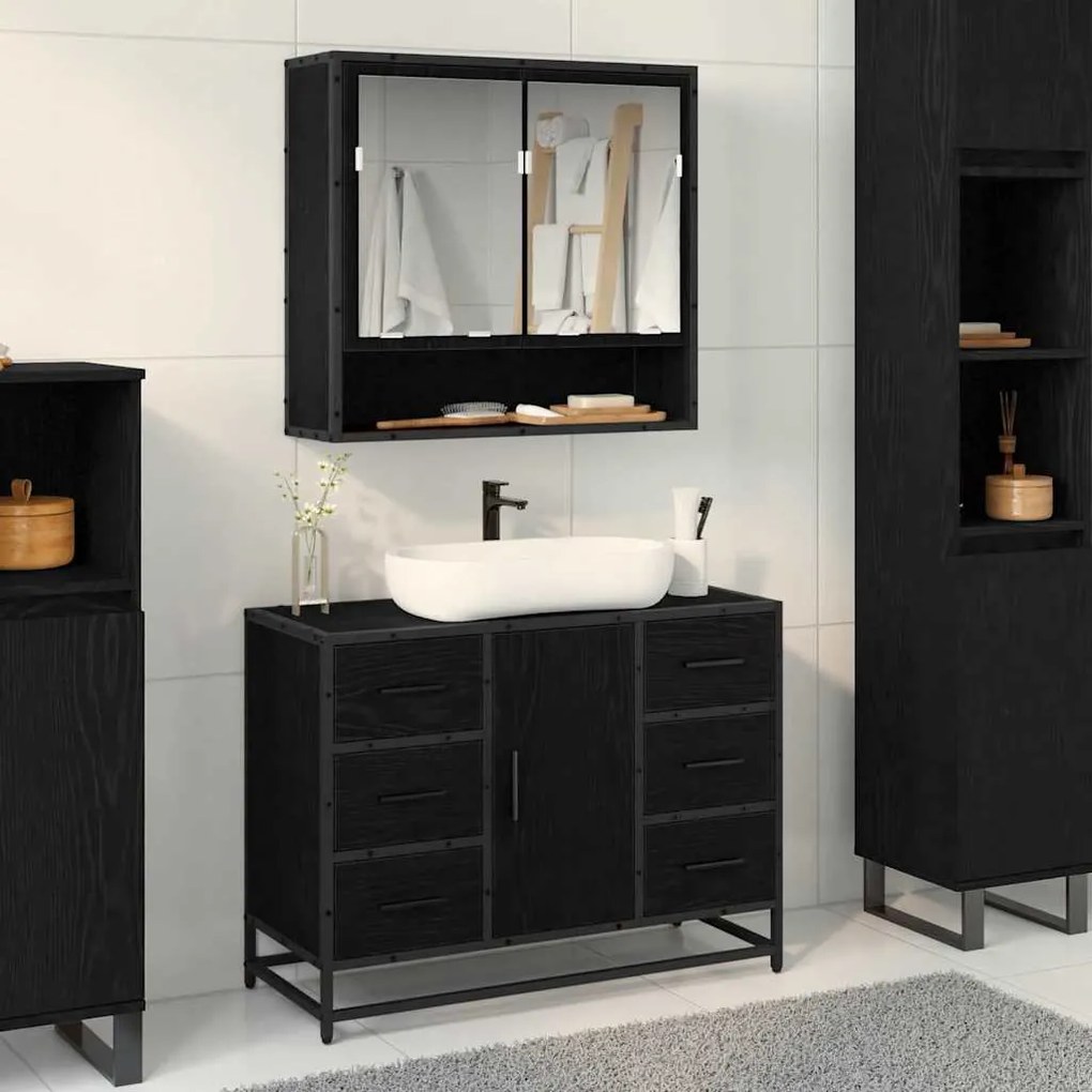 vidaXL Conjunto de Móveis para Banheiro com porta 2 pcs Carvalho preto