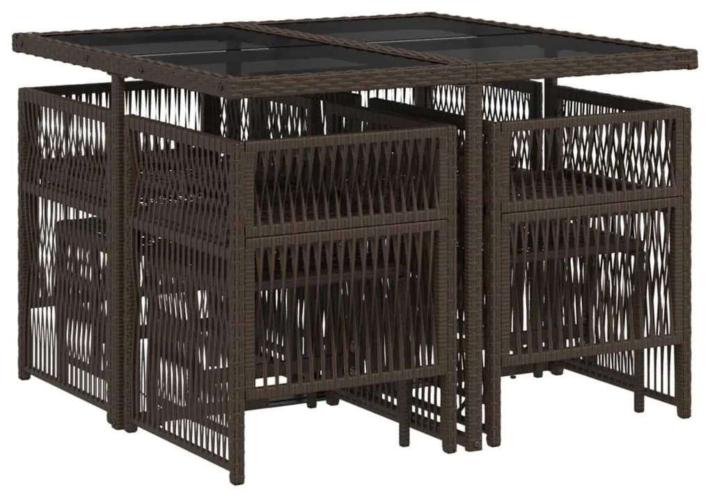 9 pcs conjunto jantar p/ jardim c/ almofadões vime PE castanho