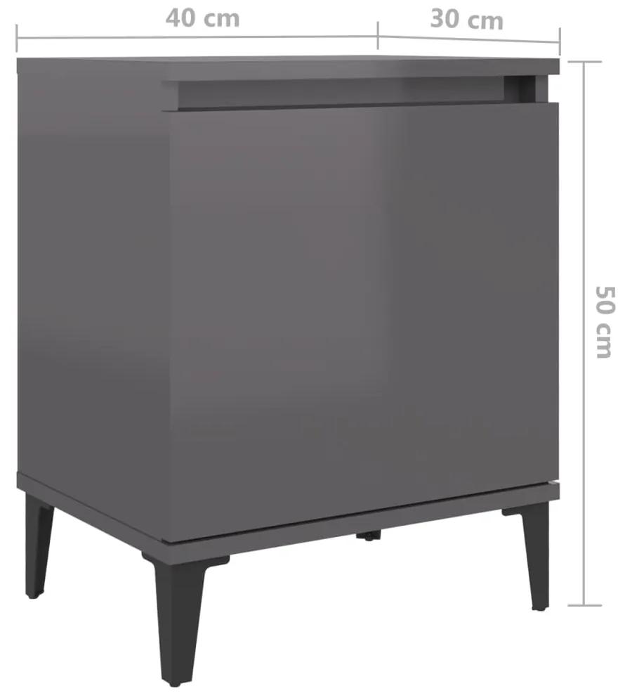 Mesa de cabeceira pernas metal 40x30x50 cm cinzento brilhante