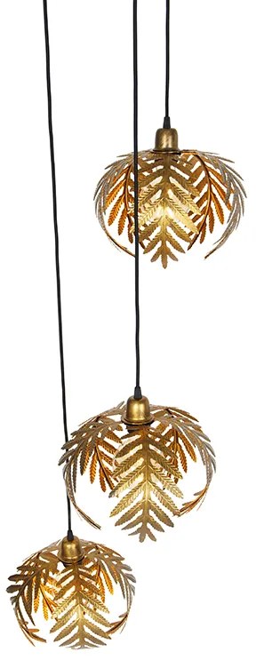 Candeeiro de suspensão vintage dourado redondo 3-luzes - Botanica Rústico ,Retro
