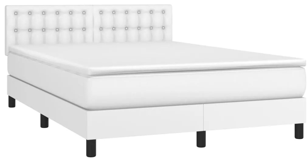 Cama com molas/colchão 140x200 cm couro artificial branco