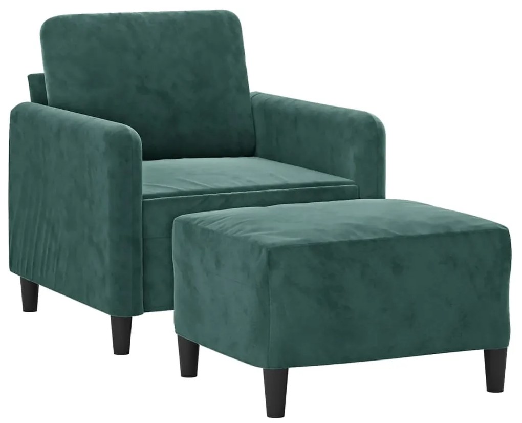 Poltrona com apoio de pés 60 cm veludo verde-escuro