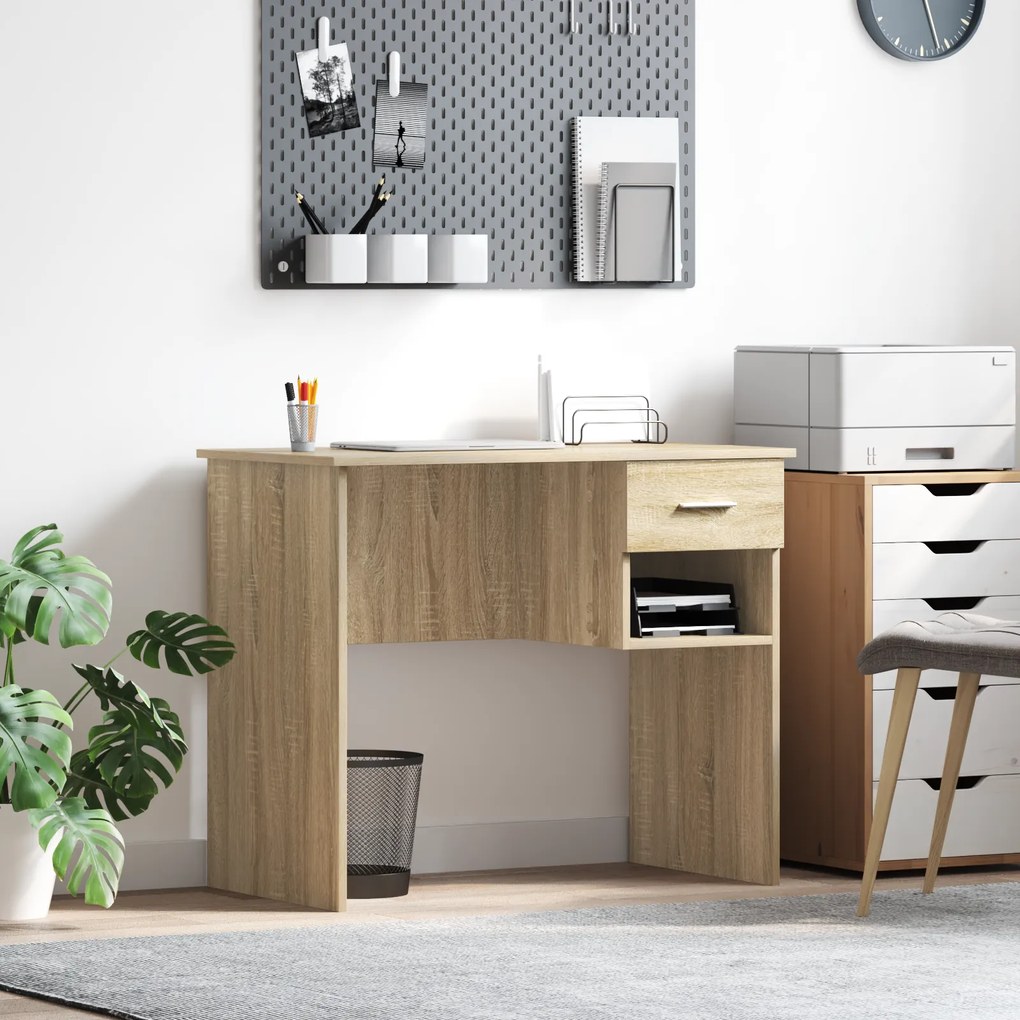 vidaXL Secretária com Armazenamento Carvalho de Sonoma 90x49.5x75 cm Madeira engenheirada